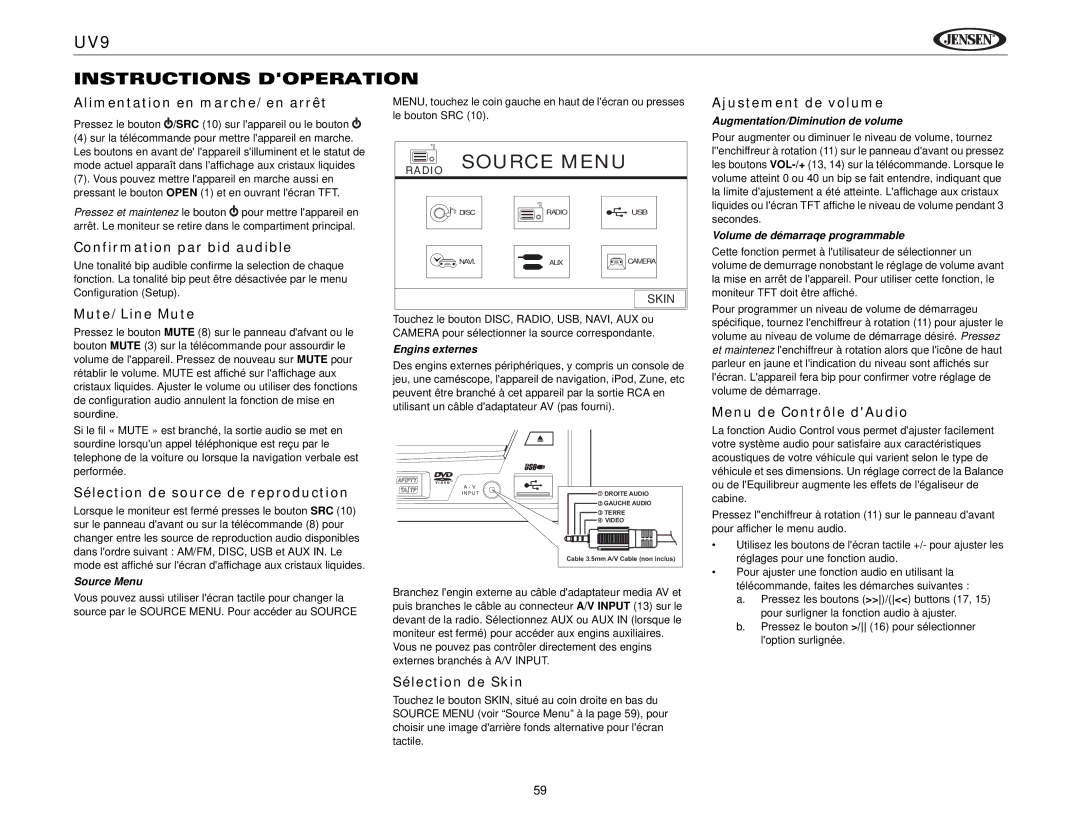 Jensen instruction manual UV9 Instructions Doperation 