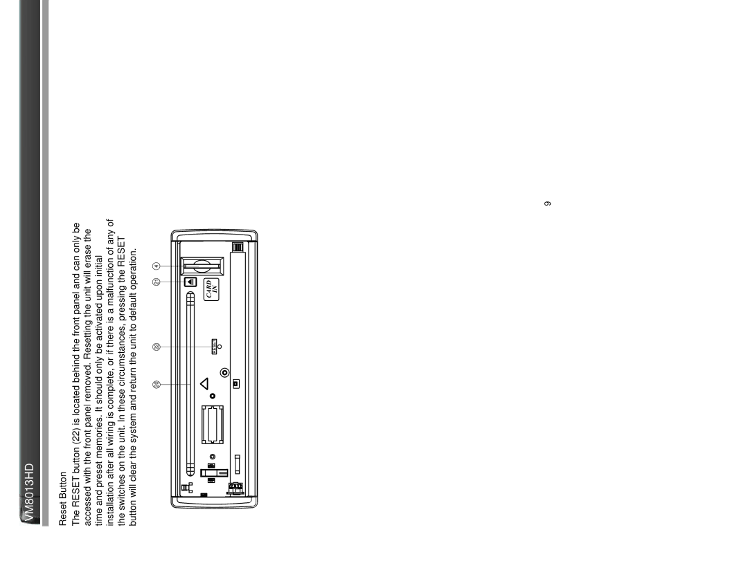 Jensen VM8013HD operation manual Reset Button 