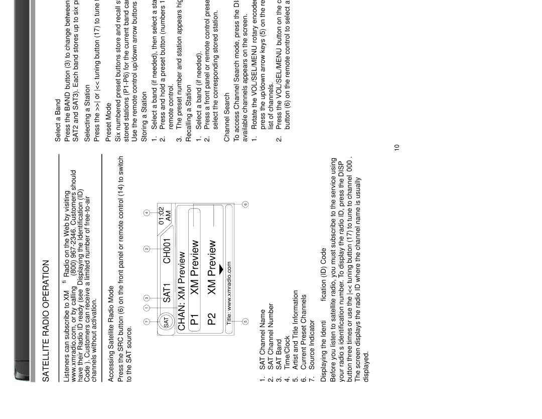 Jensen VM8013HD operation manual Satellite Radio Operation, SAT1, CH001 