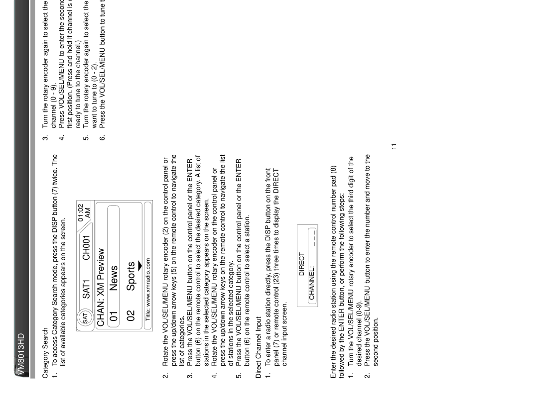 Jensen VM8013HD operation manual Category Search, Direct Channel Input 