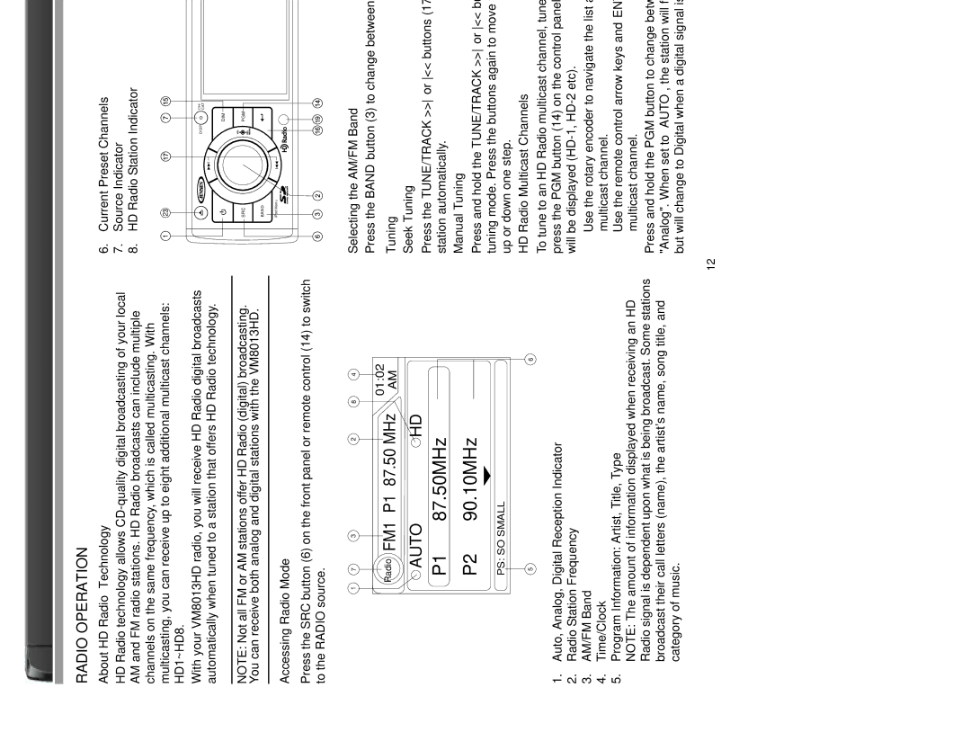 Jensen VM8013HD operation manual Radio Operation, Radio FM1 P1 87.50 MHz 