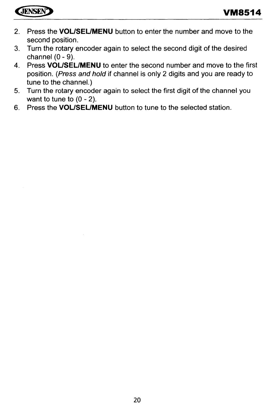 Jensen VM8514 operating instructions 