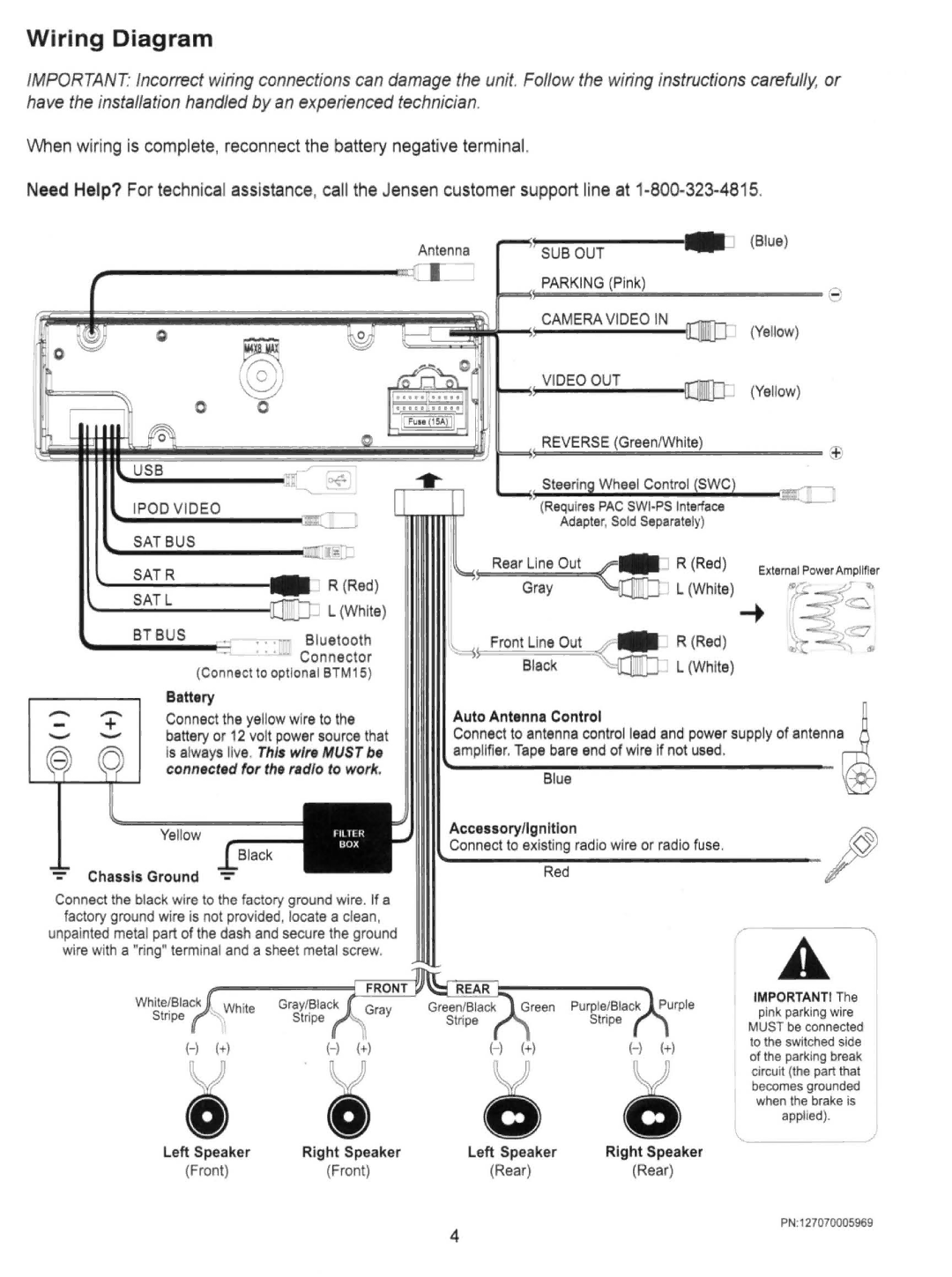 Jensen VM8514 operating instructions Wiring Diagram 