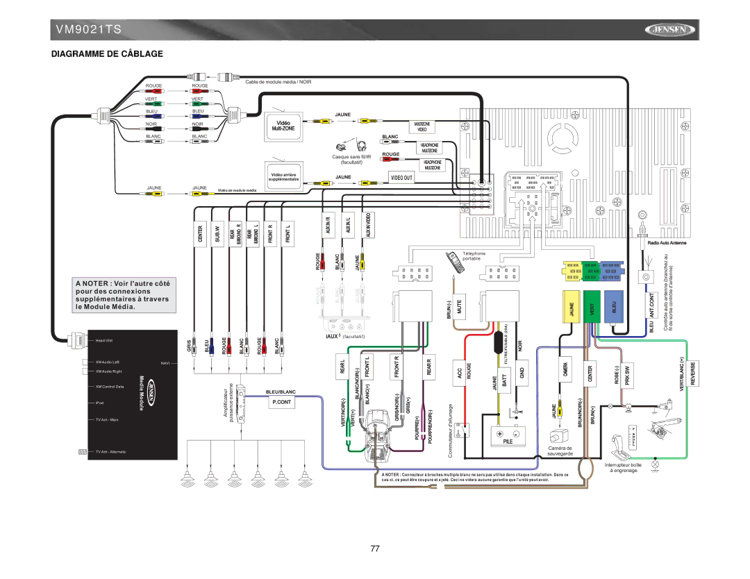 Jensen VM9021TS instruction manual Diagramme DE Câblage 