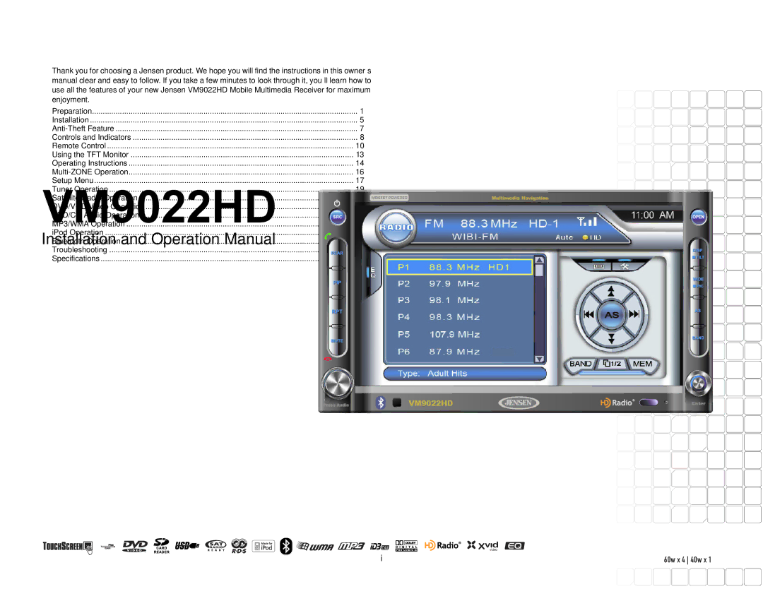 Jensen VM9022HD operation manual Contents 