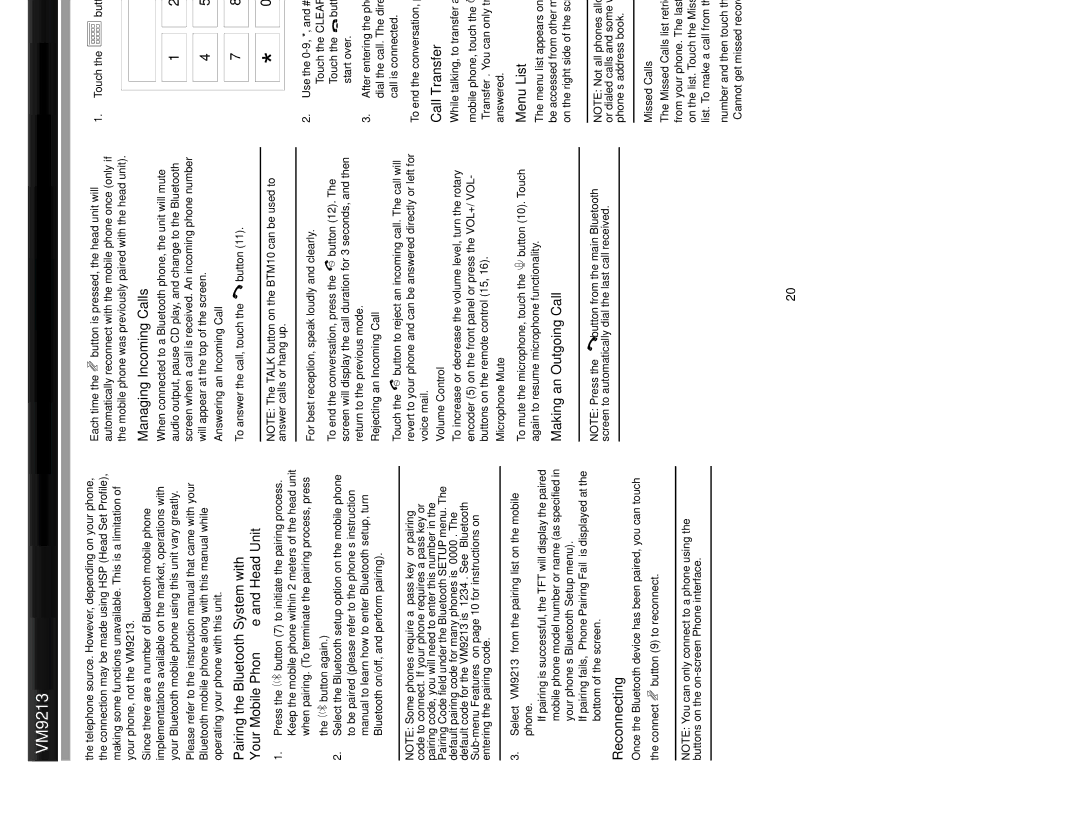 Jensen VM9213 operation manual Reconnecting, Managing Incoming Calls, Making an Outgoing Call, Call Transfer, Menu List 