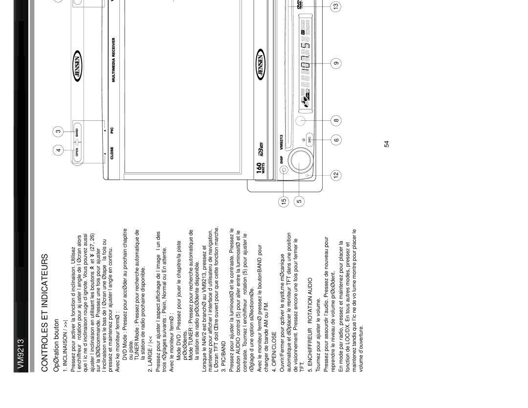 Jensen VM9213 operation manual Controles ET Indicateurs, Opération bouton, Large 