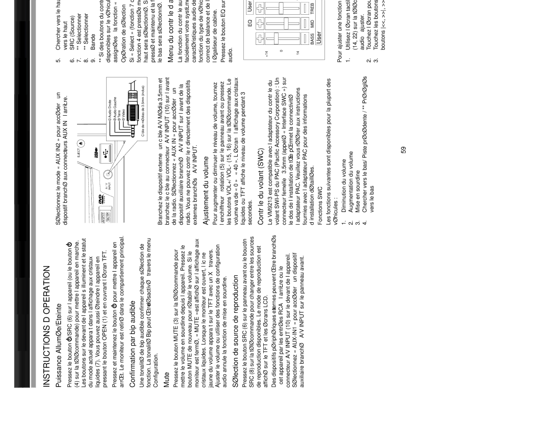 Jensen VM9213 operation manual Instructions D’OPERATION 