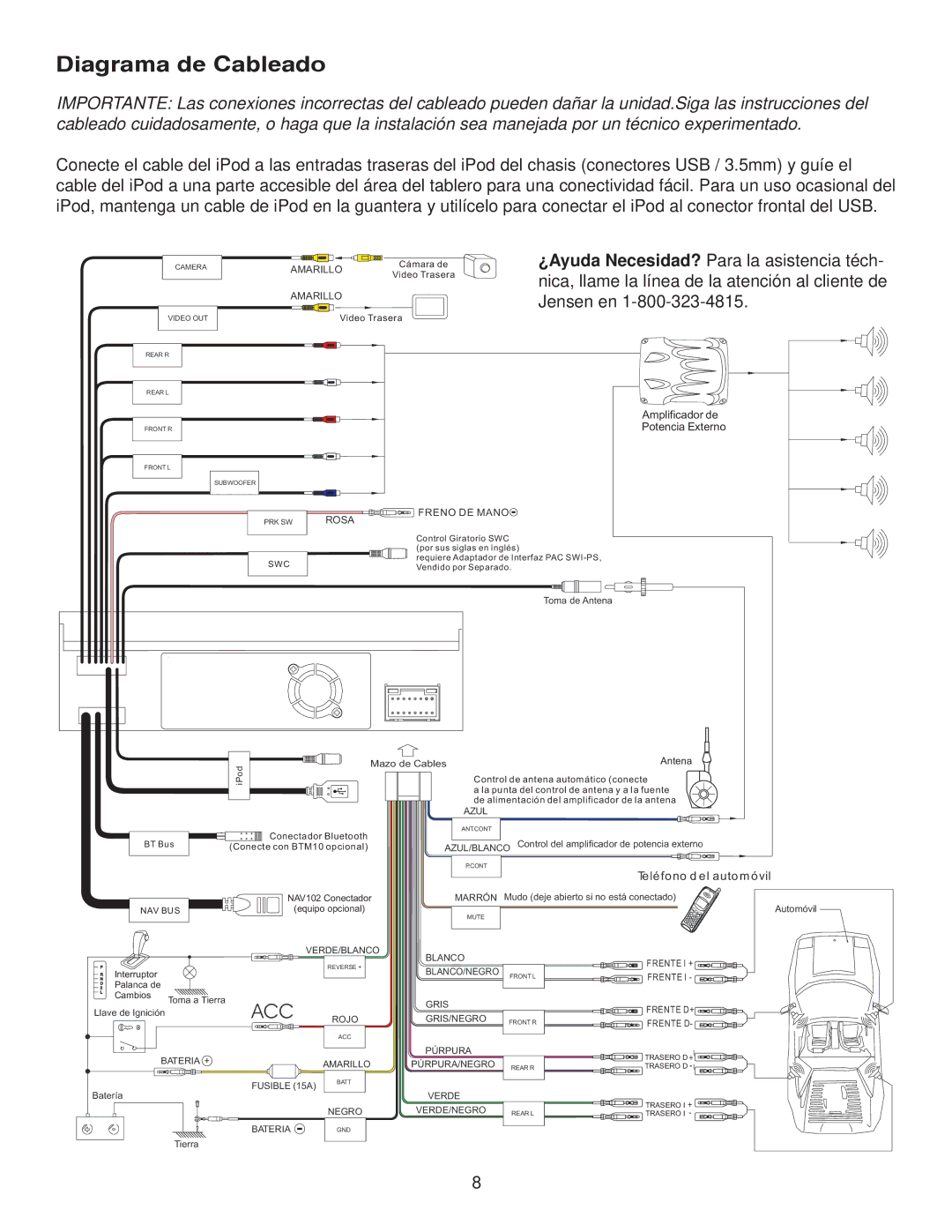 Jensen VM9214 owner manual Diagrama de Cableado, ¿Ayuda Necesidad? Para la asistencia téch, Jensen en 