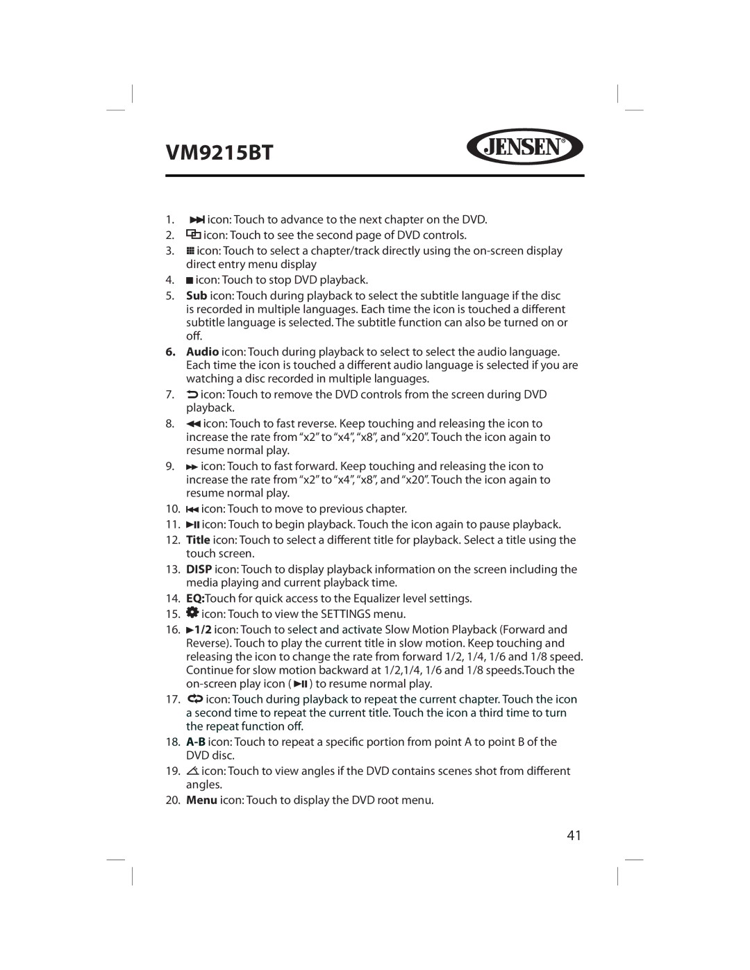 Jensen VM9215BT operating instructions 