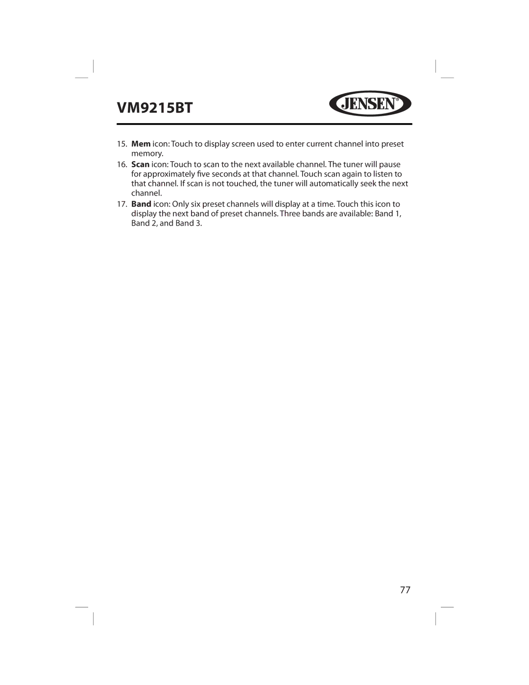 Jensen VM9215BT operating instructions 