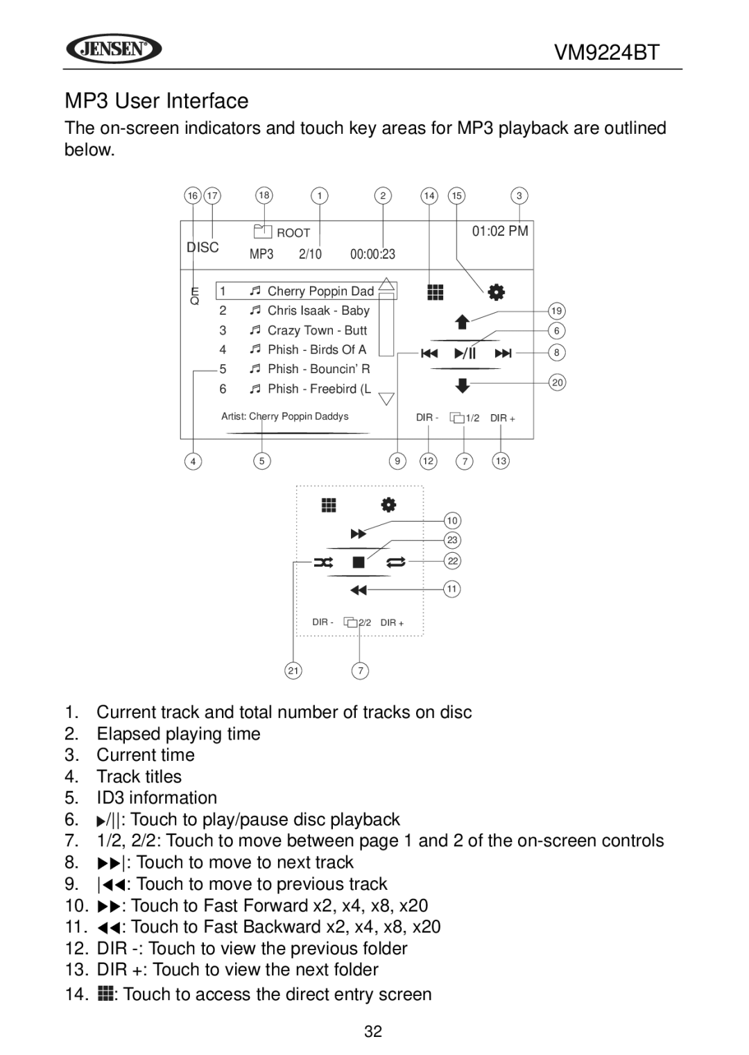 Jensen VM9224BT operating instructions MP3 User Interface 