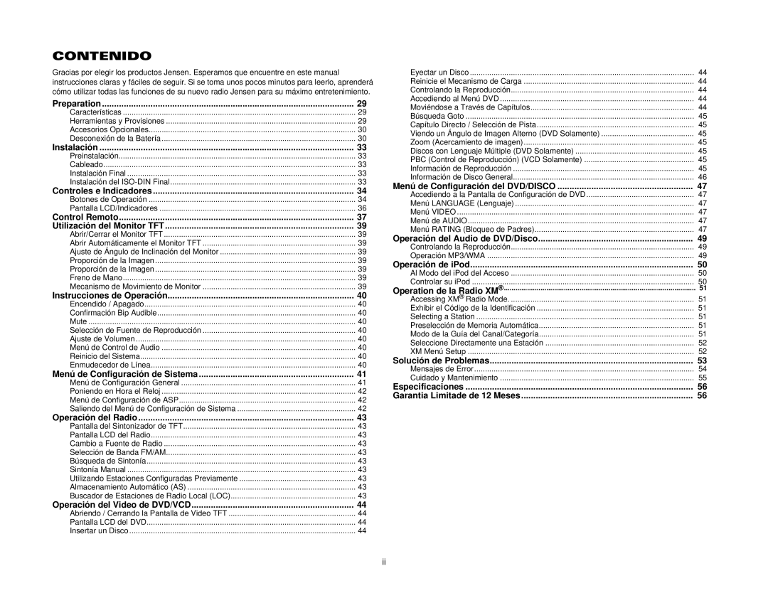 Jensen VM9311 instruction manual Contenido 