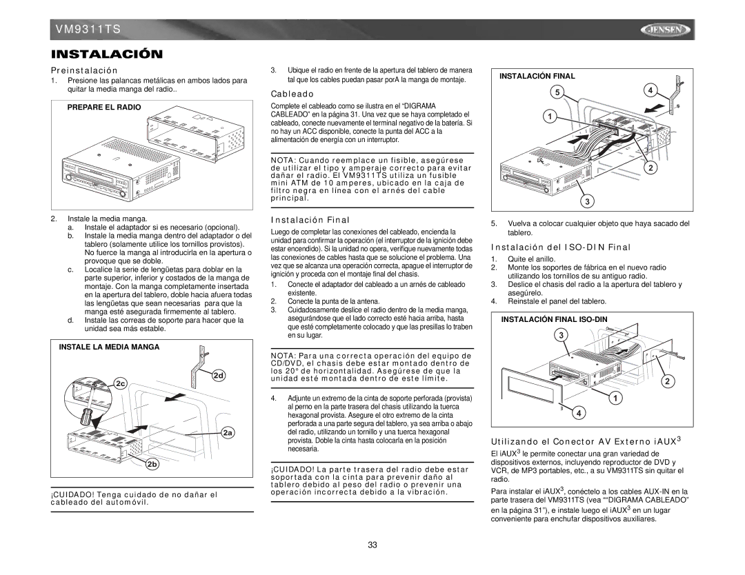 Jensen vm9311ts instruction manual Instalación 