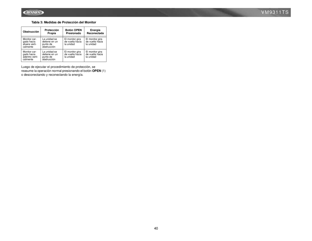 Jensen vm9311ts instruction manual VM9311TS 