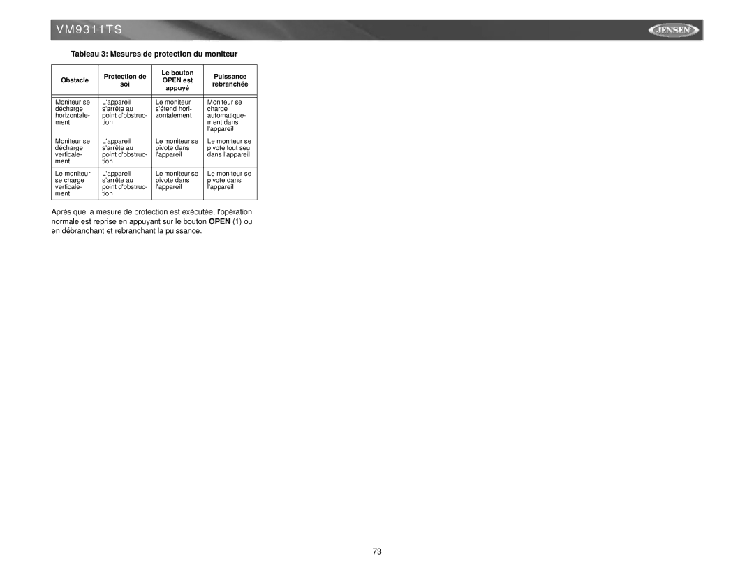 Jensen vm9311ts instruction manual VM9311TS 