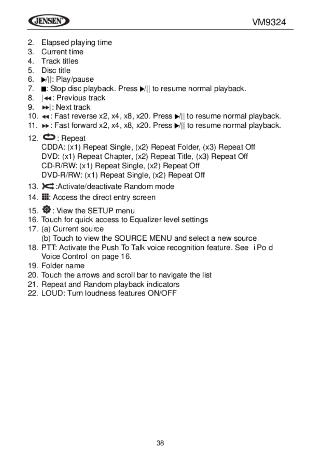 Jensen VM9324 manual 