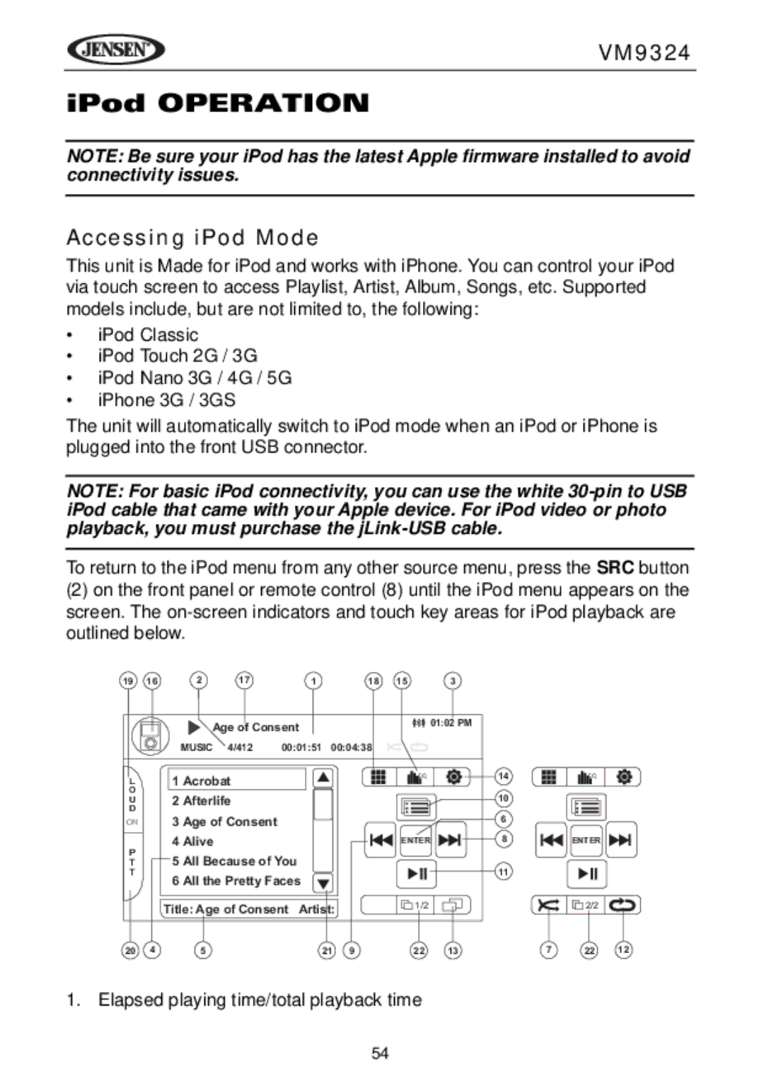 Jensen VM9324 manual IPod Operation, Accessing iPod Mode 