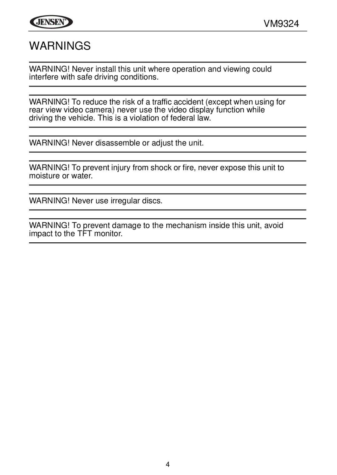 Jensen VM9324 manual 