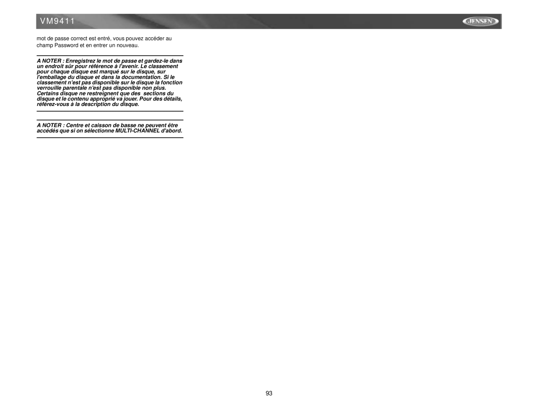Jensen VM9411 instruction manual 