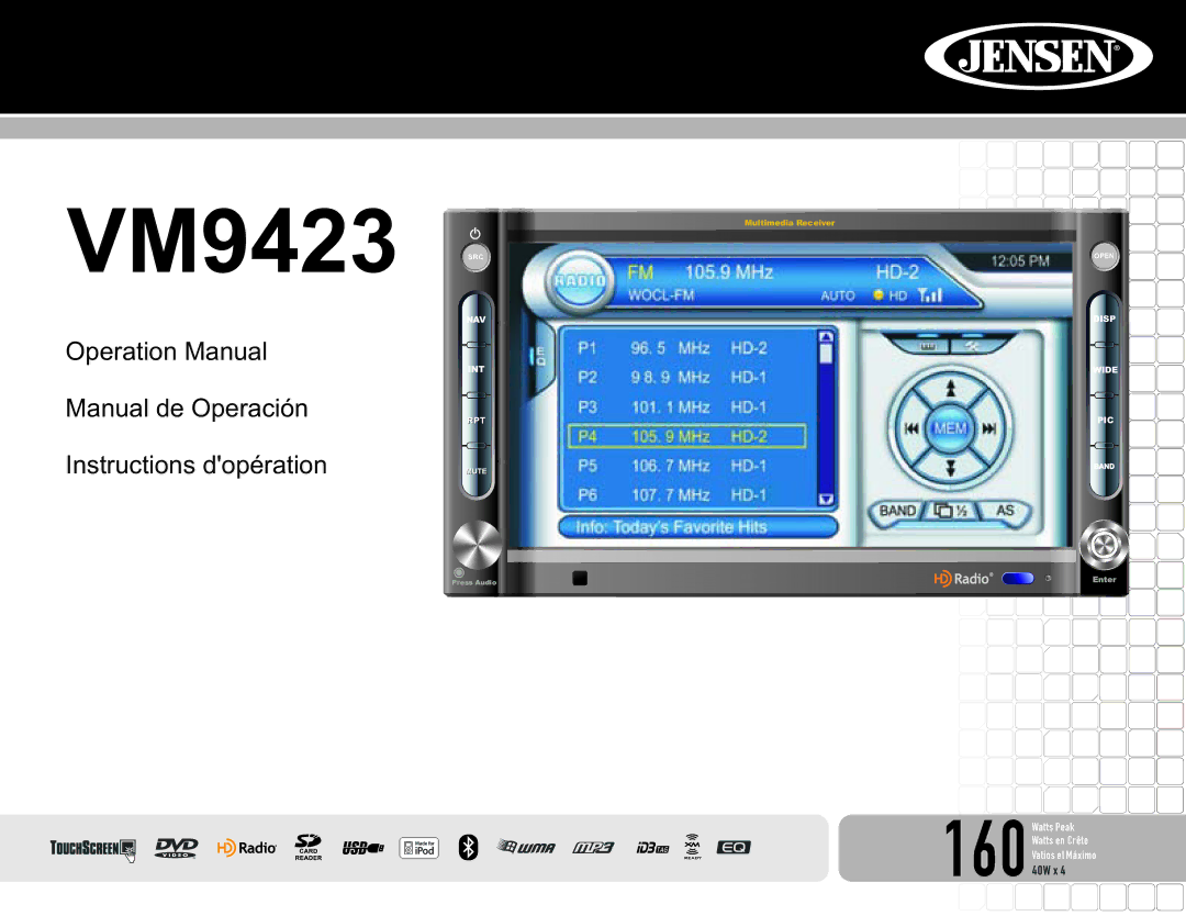 Jensen VM9423 operation manual 40W x 