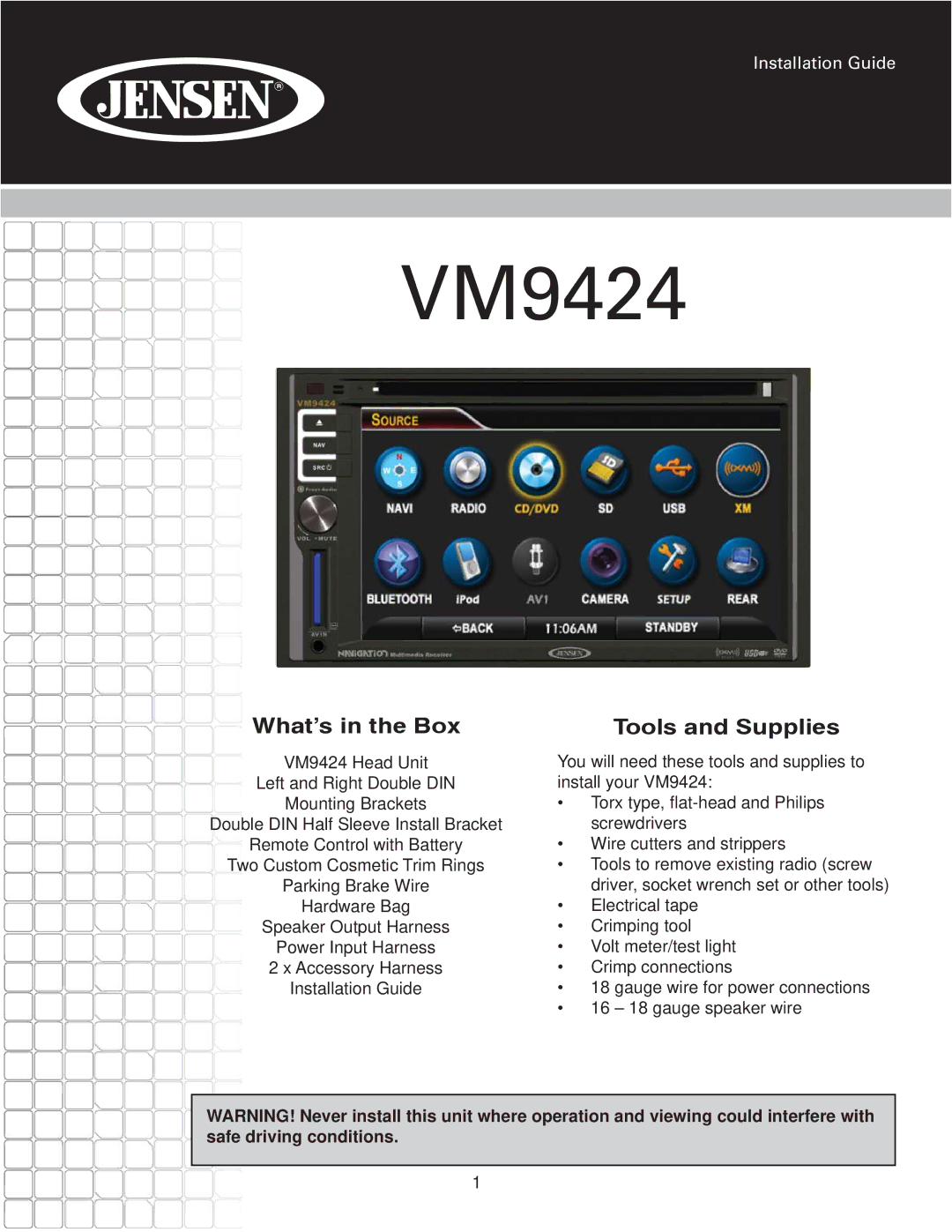 Jensen VM9424 manual What’s in the Box, Tools and Supplies 