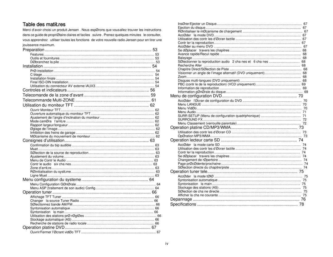 Jensen VM9510TS operation manual Final ISO-DIN Installation, Réinitialiser le mécanisme de chargement, Menu Langue 