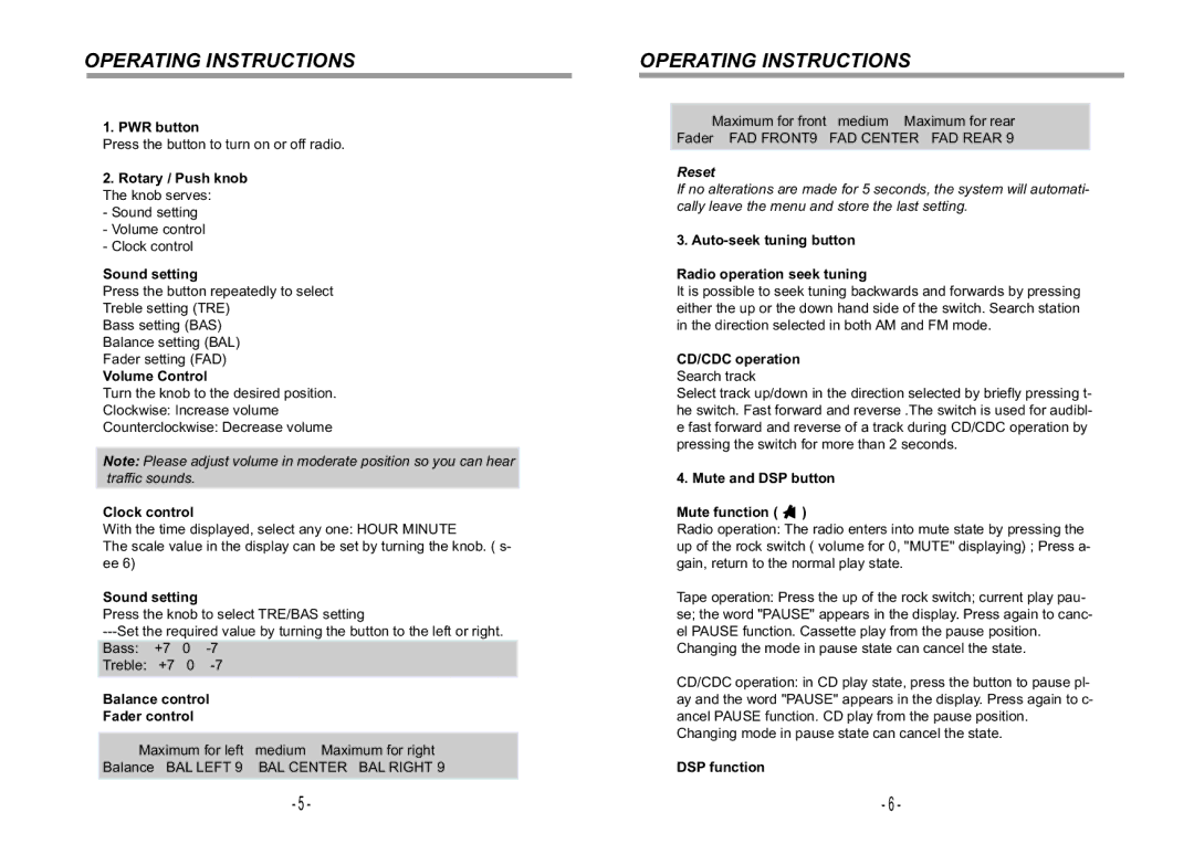 Jensen VR180 manual Rotary / Push knob The knob serves, Sound setting, Volume Control, Clock control, CD/CDC operation 