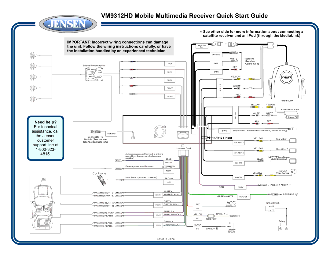 Jensen XMDJEN100, XMD1000 quick start VM9312HD Mobile Multimedia Receiver Quick Start Guide, Need help? For technical 