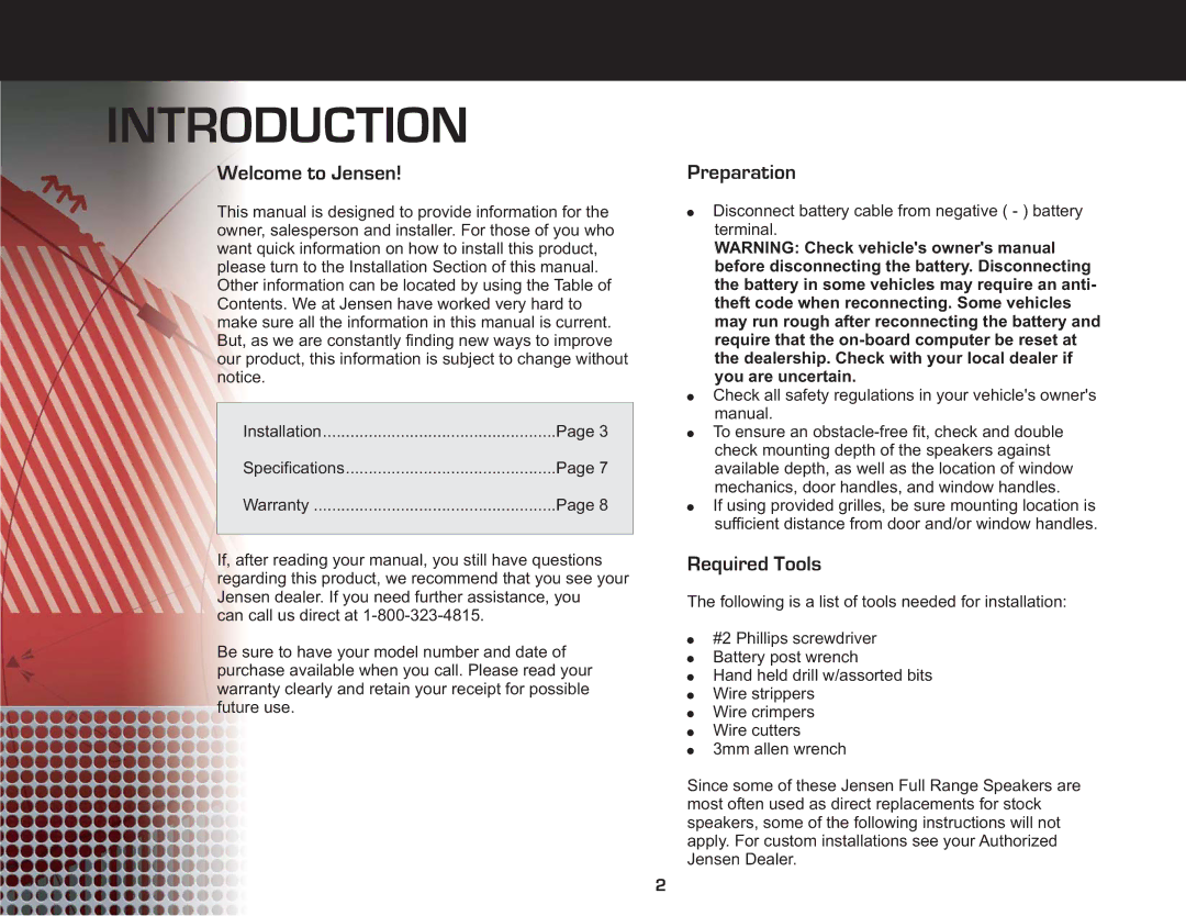 Jensen XRS Series manual Welcome to Jensen, Preparation, Required Tools 