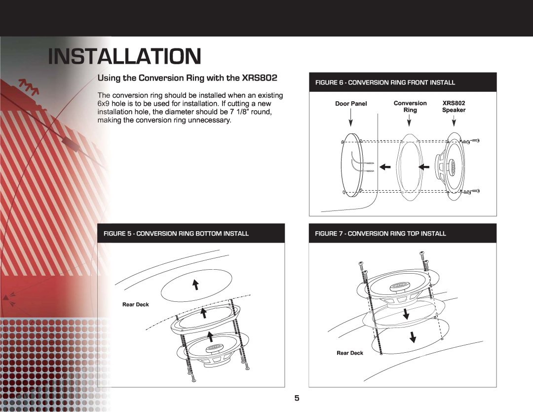 Jensen XRS Series manual Using the Conversion Ring with the XRS802, Installation, Conversion Ring Bottom Install 