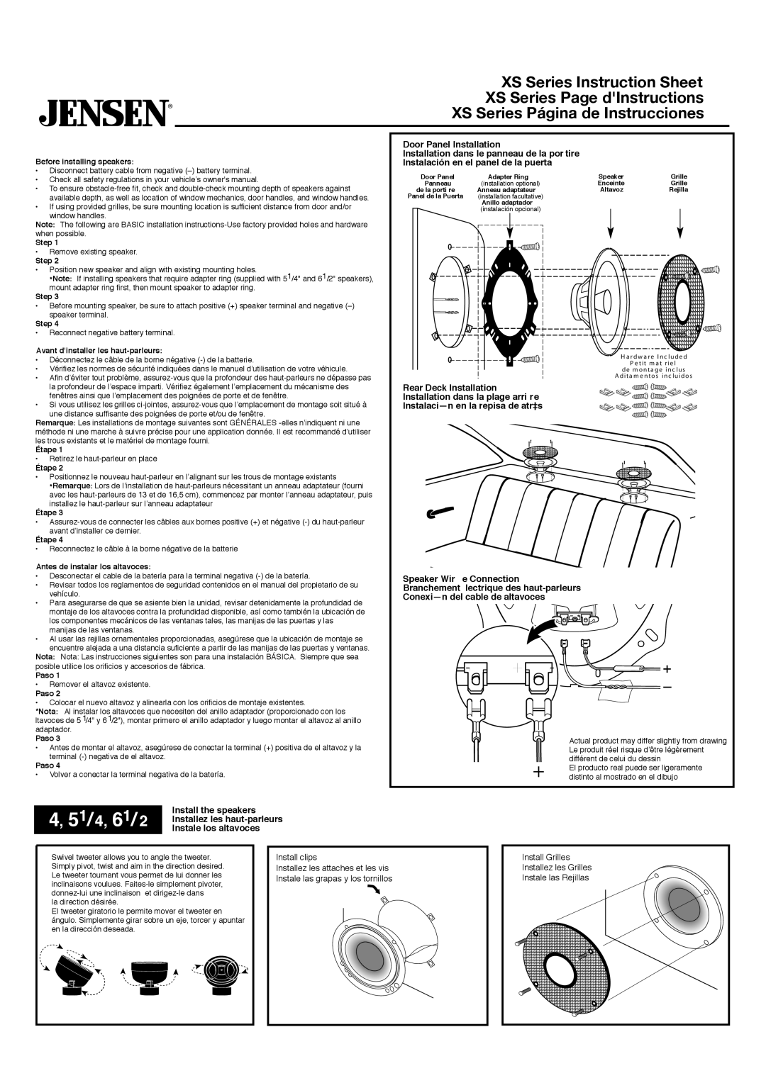 Jensen XS Series instruction sheet Before installing speakers, Step, Avant dinstaller les haut-parleurs, Étape, Paso 