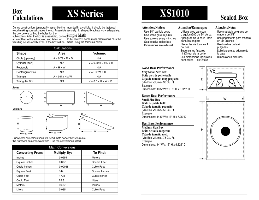 Jensen XS1010, XS1212 technical manual Sealed Box 