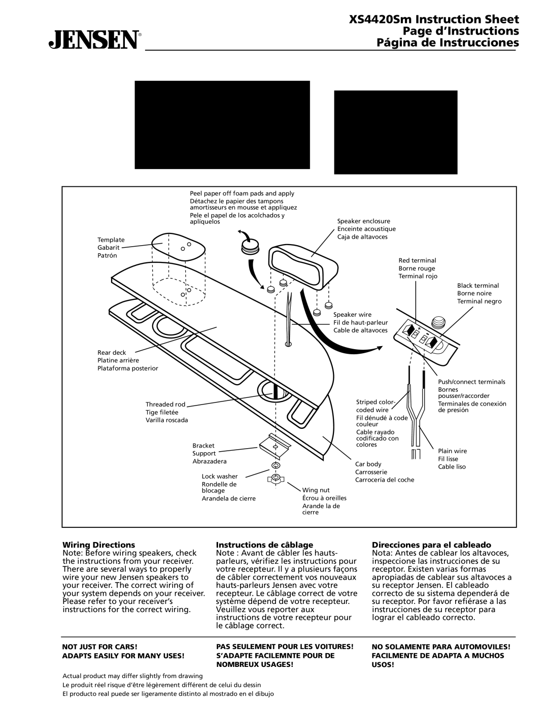 Jensen instruction sheet XS4420Sm Instruction Sheet D’Instructions, Página de Instrucciones 