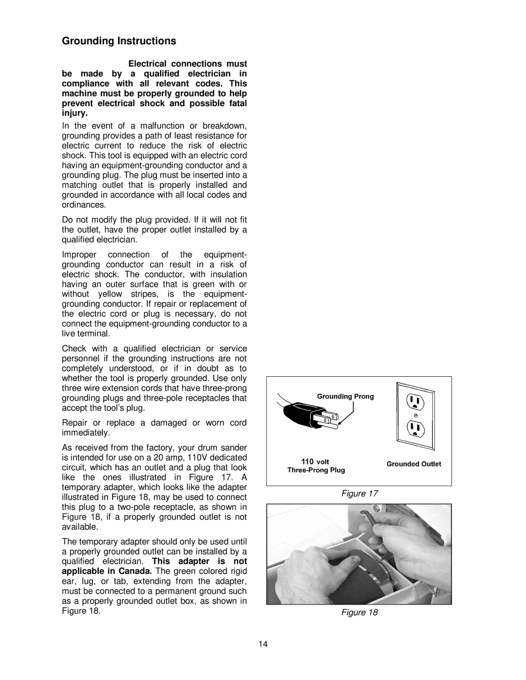 Jet Tools 16-32 Plus operating instructions Grounding Instructions 