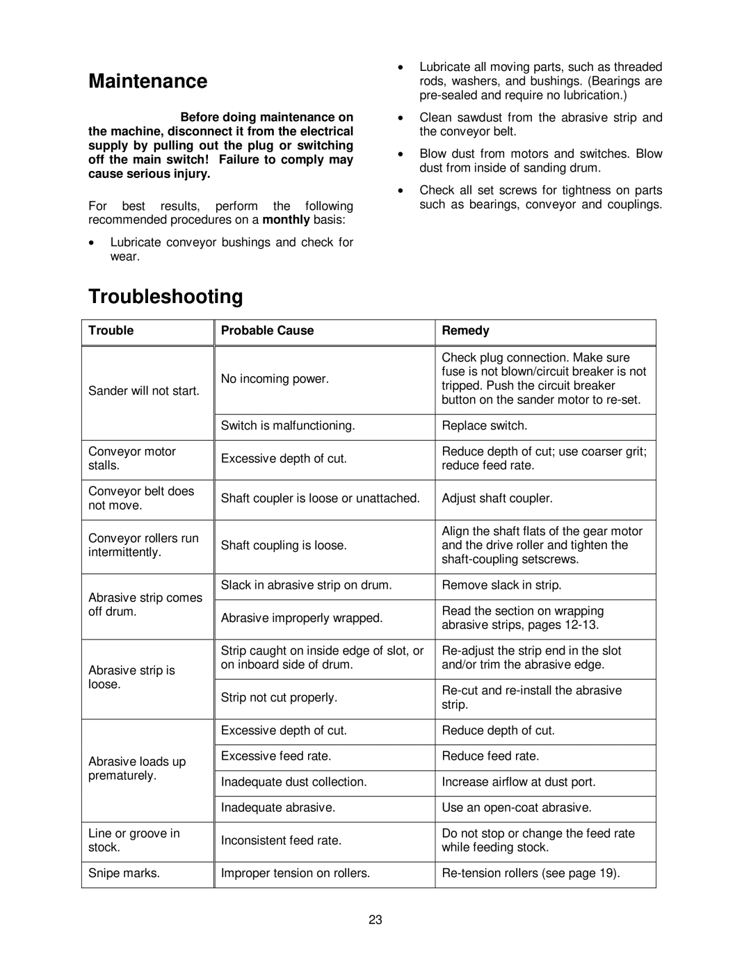 Jet Tools 16-32 Plus operating instructions Maintenance, Troubleshooting 