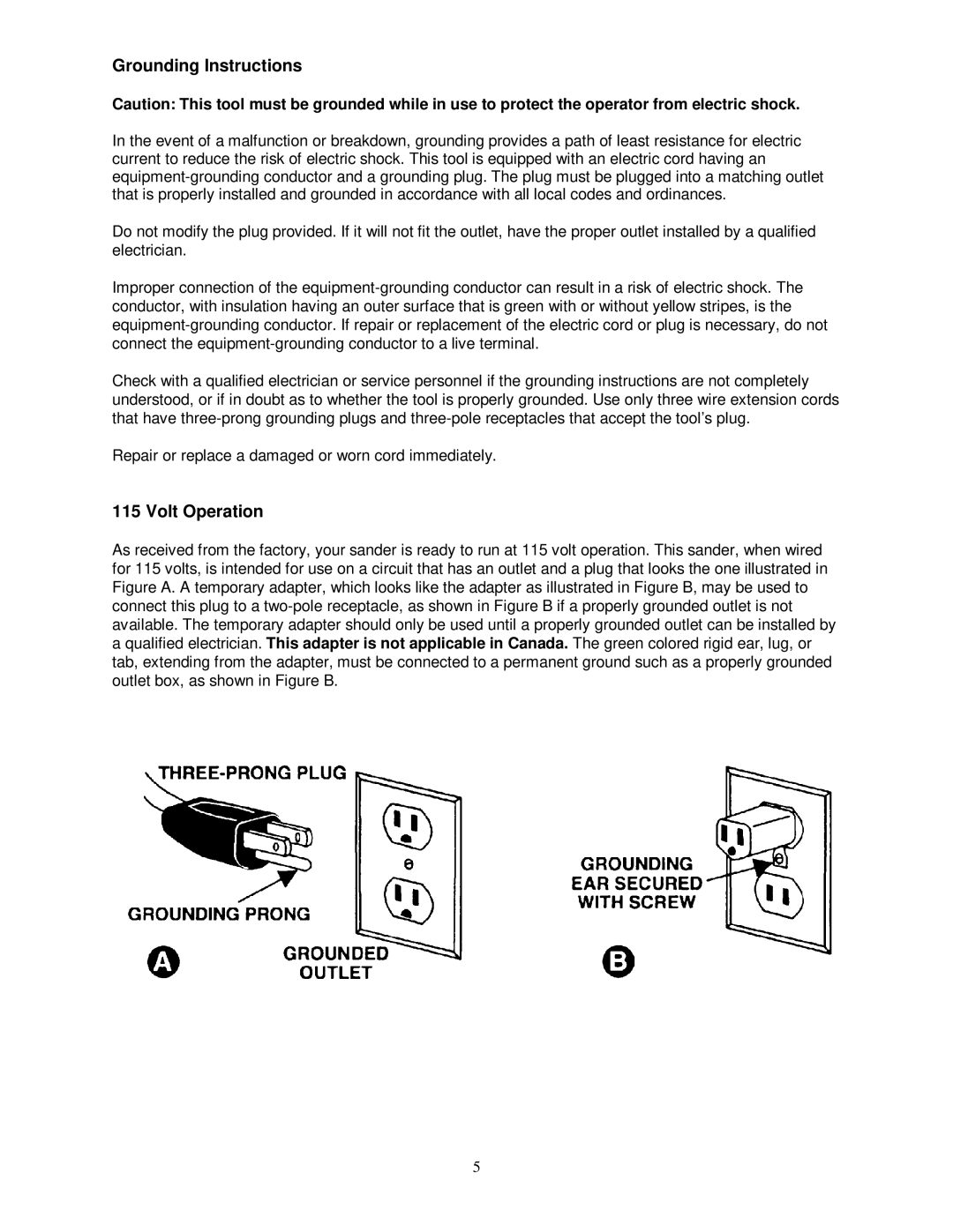 Jet Tools 22-44 Plus owner manual Grounding Instructions, Volt Operation 