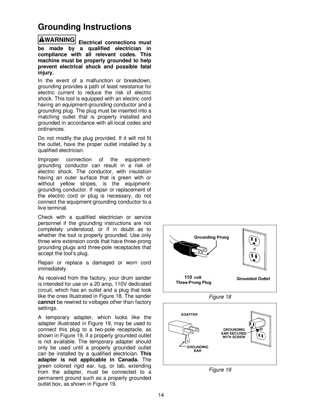 Jet Tools 22-44 Pro operating instructions Grounding Instructions 