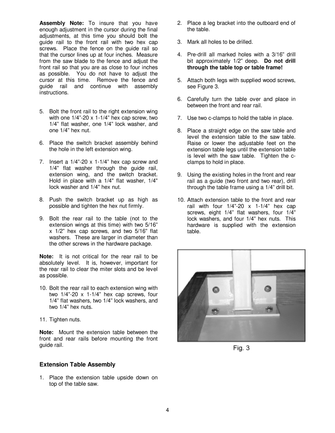 Jet Tools 30, 50 owner manual Extension Table Assembly 