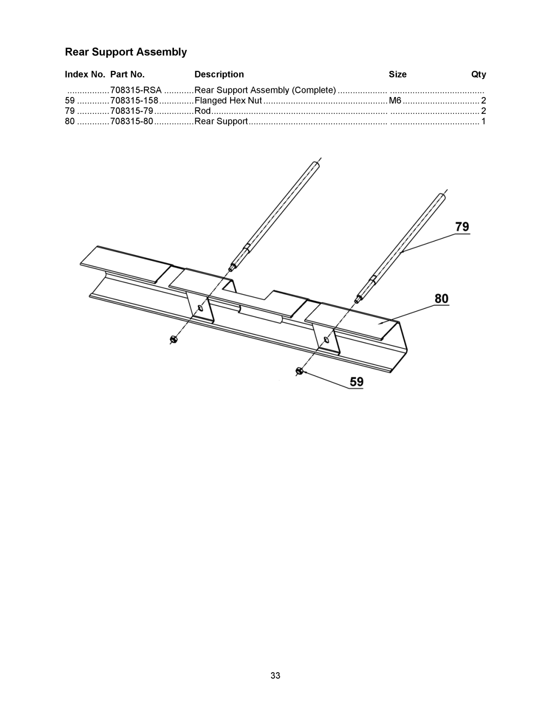 Jet Tools 708315BTA operating instructions Rear Support Assembly 