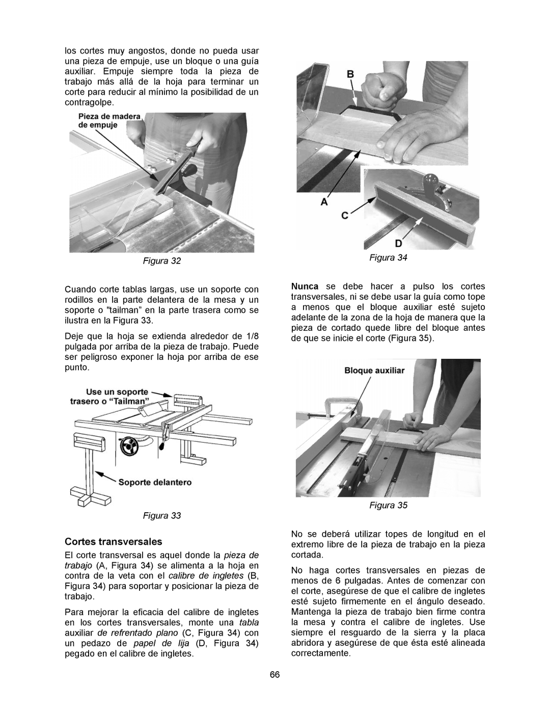 Jet Tools 708315BTA operating instructions Cortes transversales 