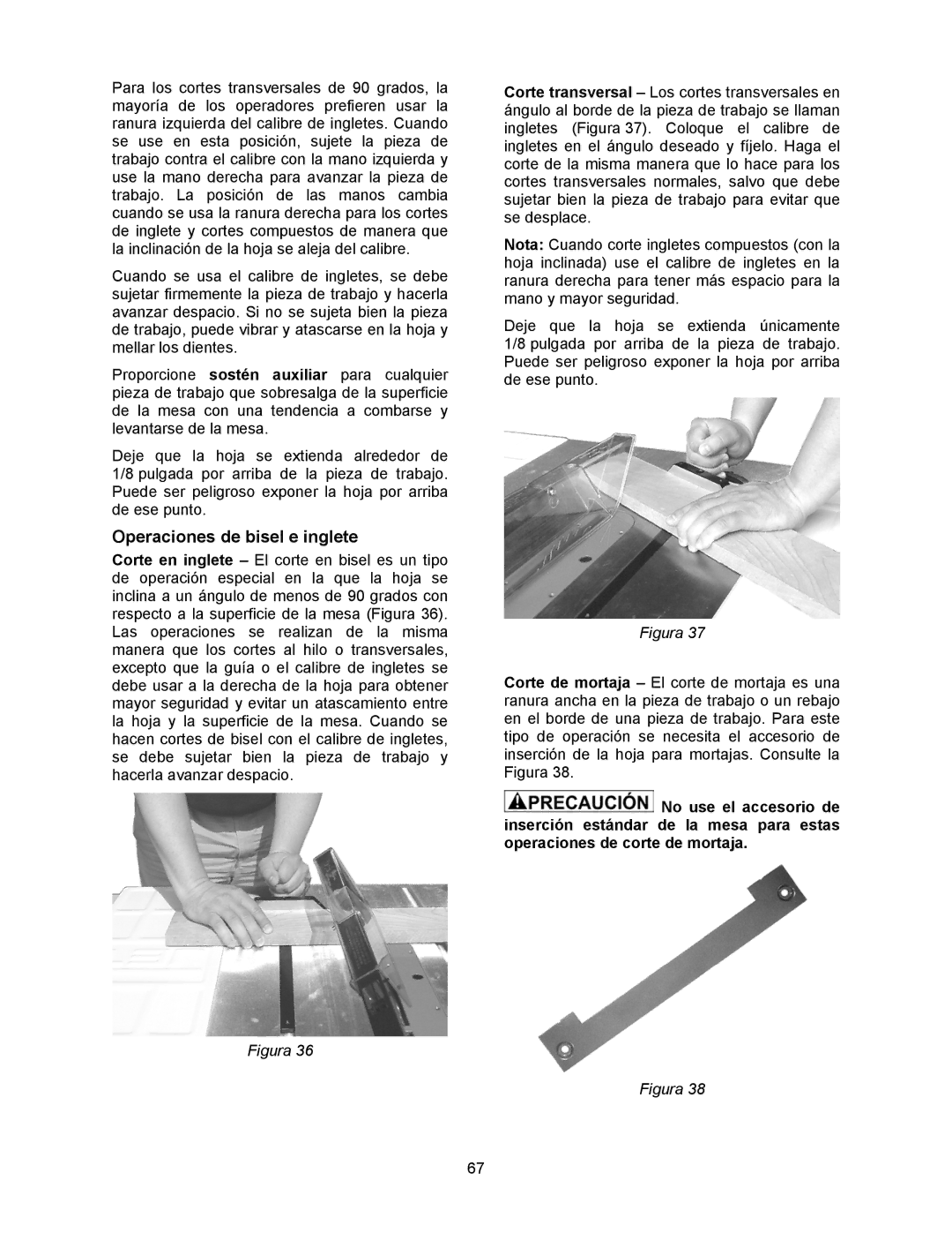 Jet Tools 708315BTA operating instructions Operaciones de bisel e inglete 