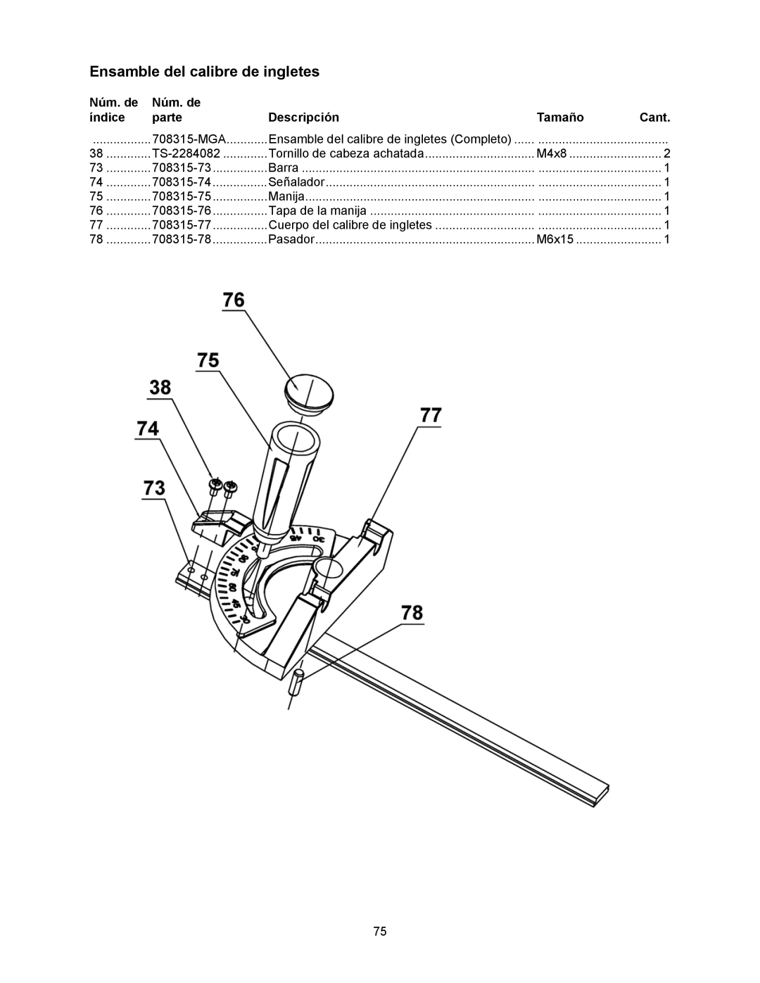 Jet Tools 708315BTA operating instructions Ensamble del calibre de ingletes 