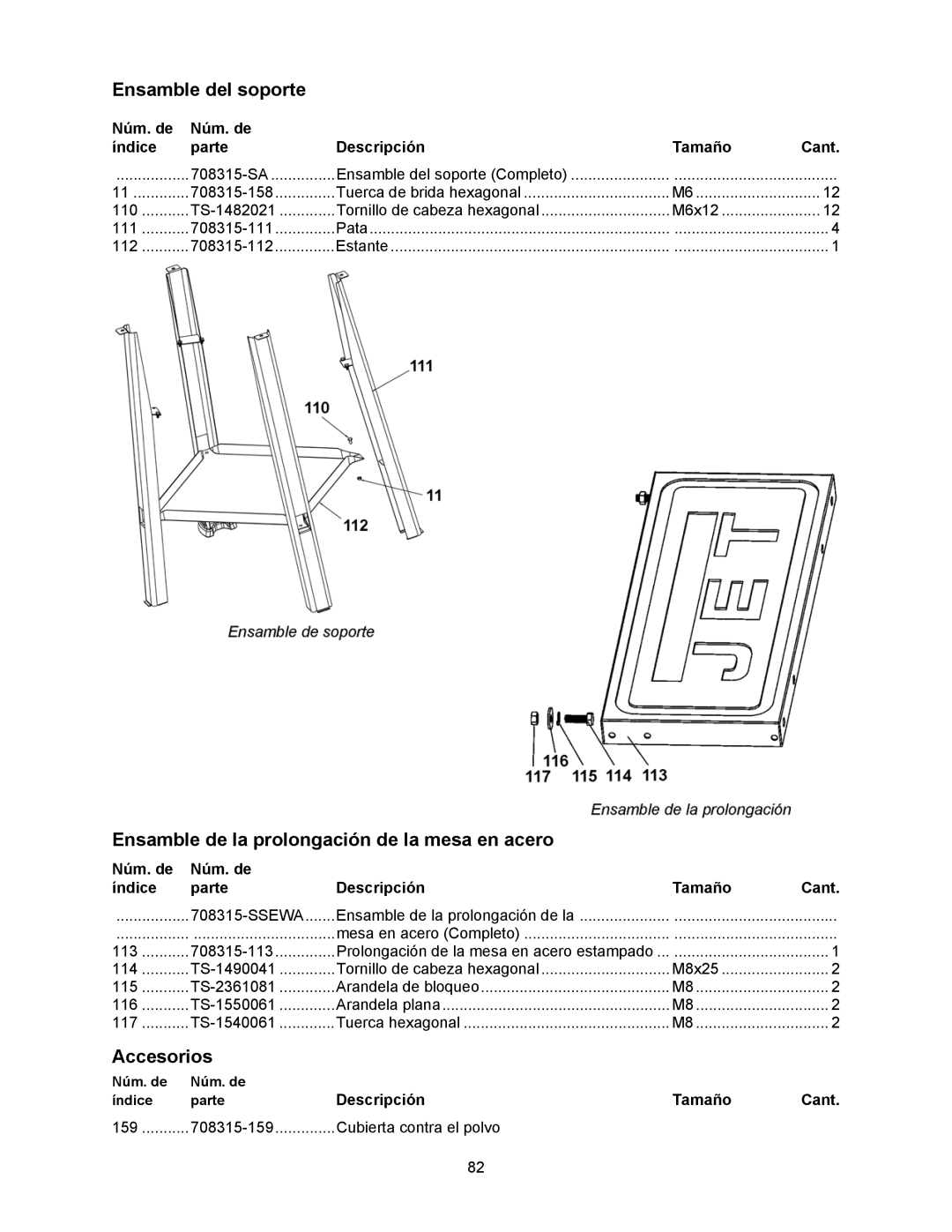 Jet Tools 708315BTA Ensamble del soporte, Ensamble de la prolongación de la mesa en acero, Accesorios 