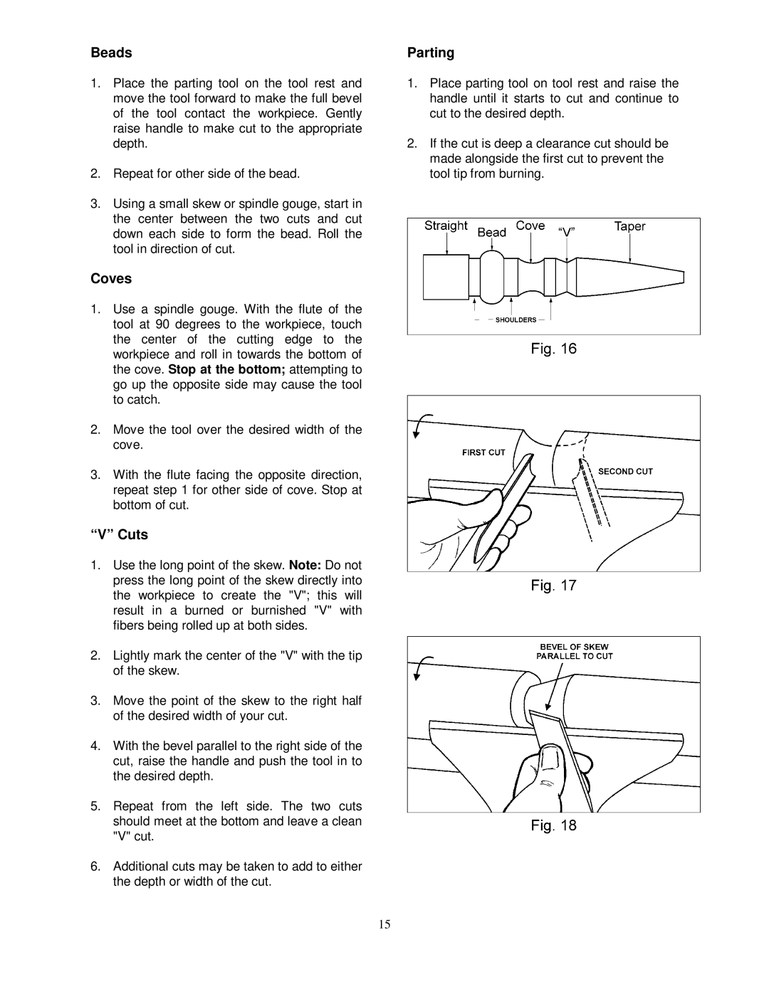 Jet Tools 708358 operating instructions Beads, Coves, Cuts, Parting 