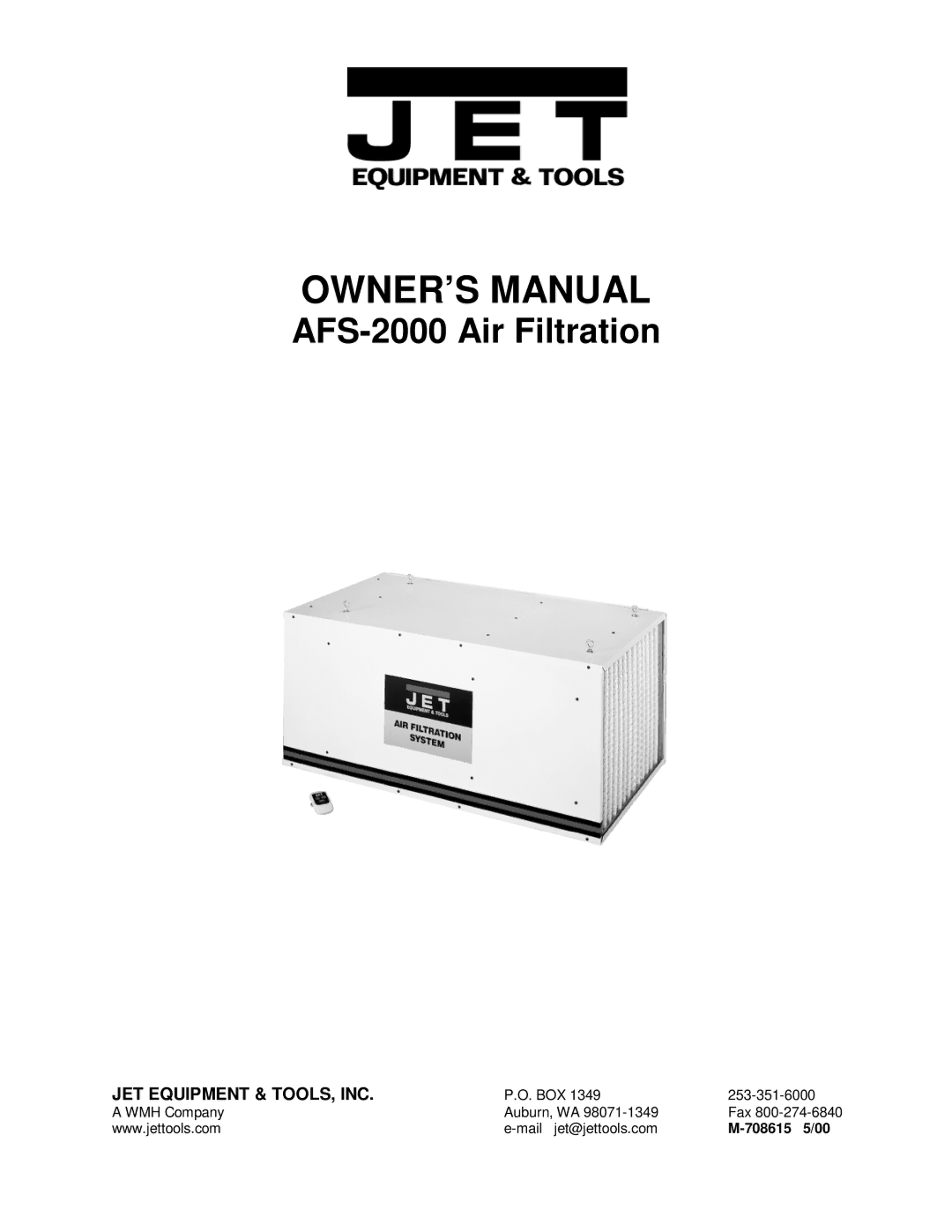 Jet Tools owner manual AFS-2000 Air Filtration 