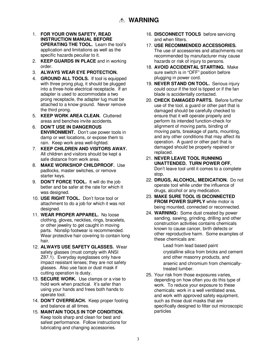 Jet Tools AFS-2000 owner manual Operating the TOOL. Learn the tool’s, Keep Guards in Place and in working 