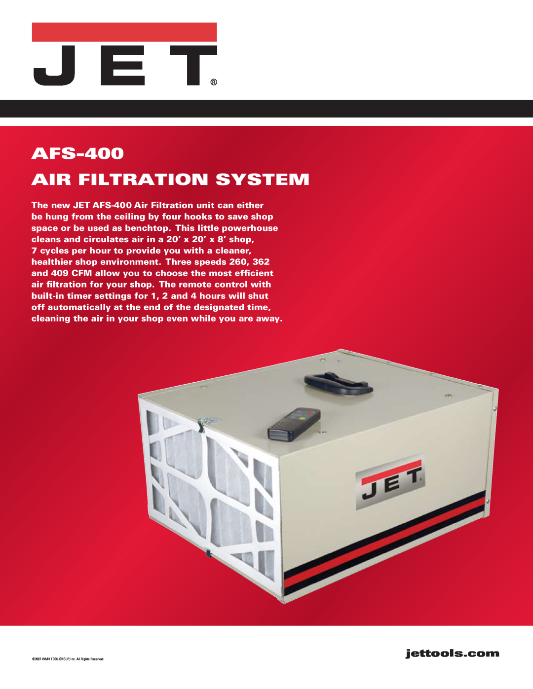 Jet Tools manual AFS-400 AIR FILTRATION SYSTEM 