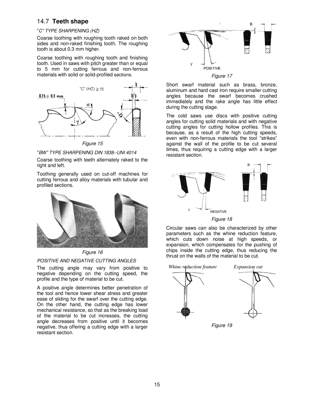 Jet Tools CS-315, CS-275 operating instructions Teeth shape 