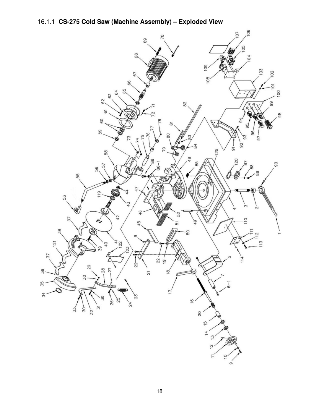 Jet Tools CS-315 operating instructions 16.1.1 CS-275 Cold Saw Machine Assembly Exploded View 